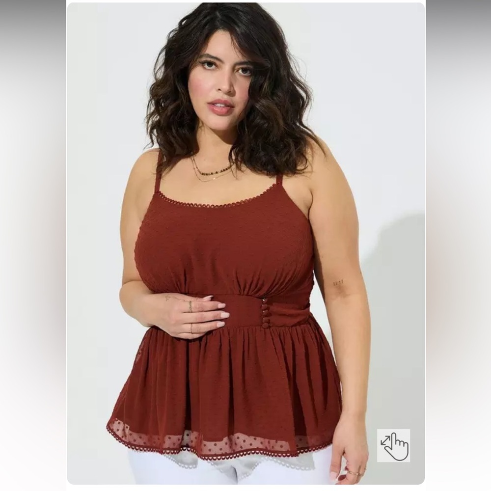 Torrid Peplum Clip Dot Shirred Bust Lace Trim Top NWT 4X